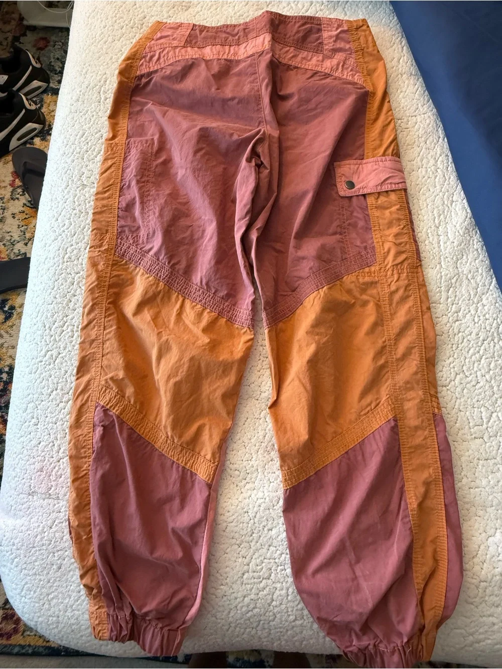 Free People Colorblock Utility Cargo Parachute Jogger Pants XS Pink Rust Boho